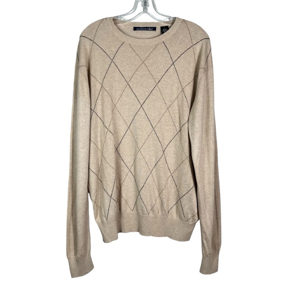 Northern Isles Other - Northern Isles Vintage Silk Cashmere Lightweight Beige Diamond Pattern Sweater L